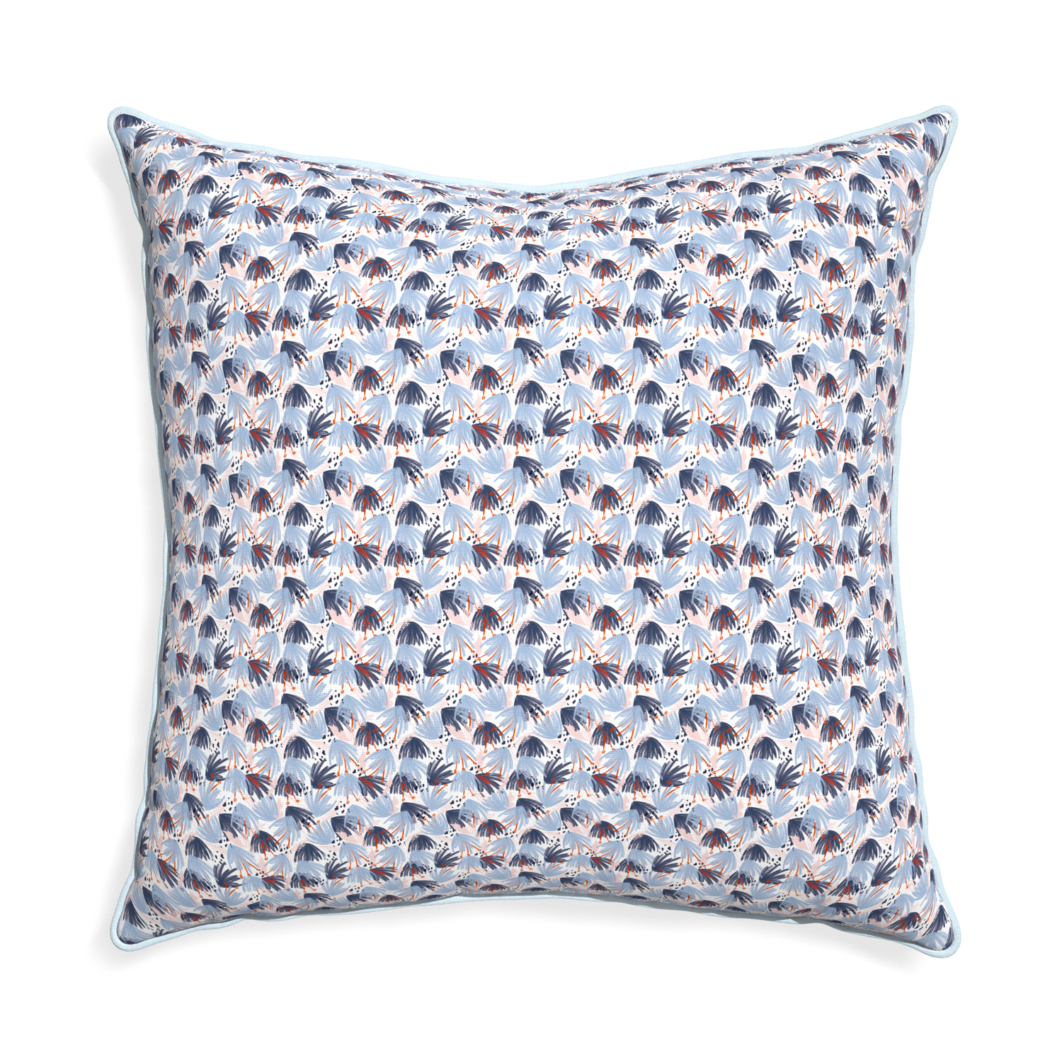 Euro-sham eden blue custom pillow with powder piping on white background