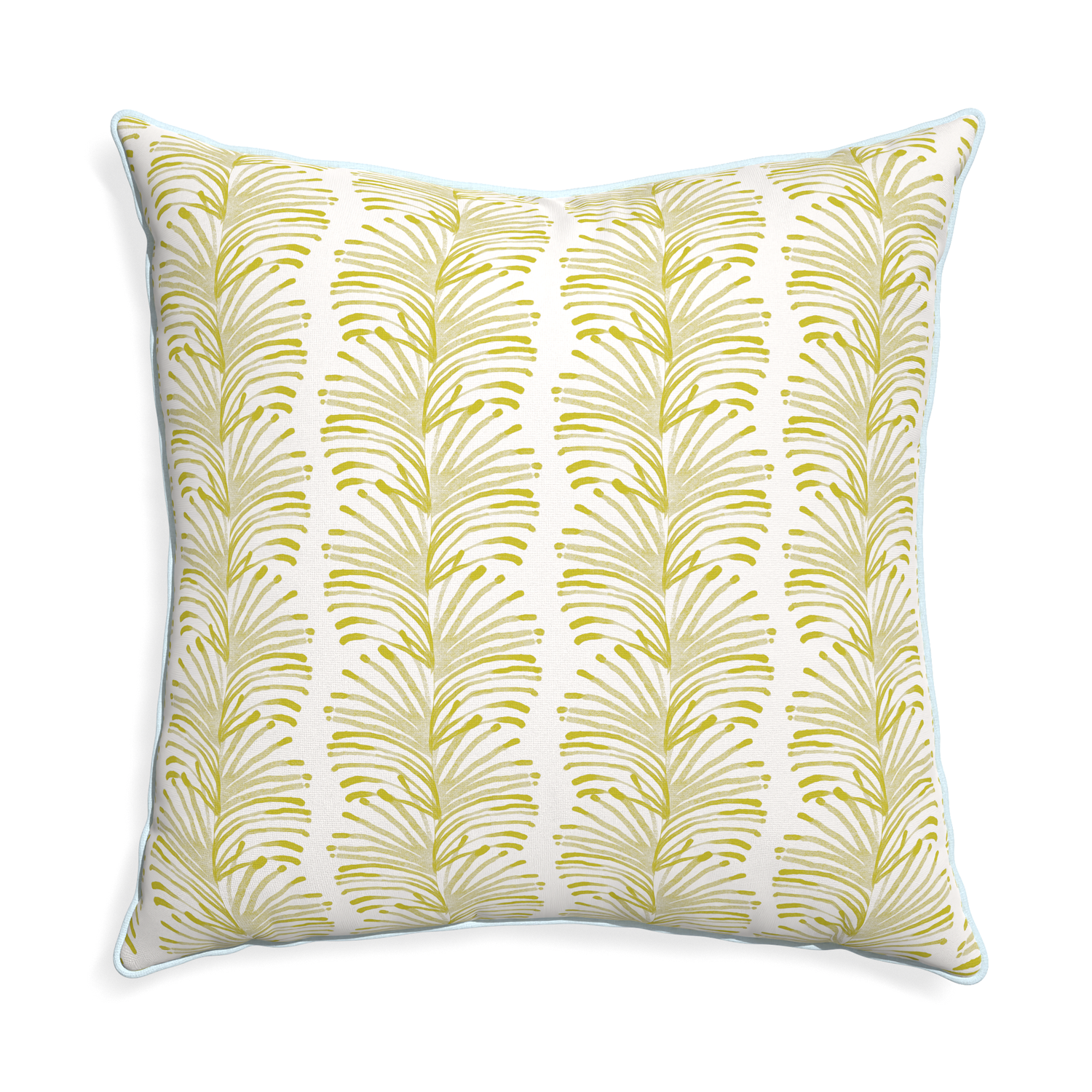 Euro-sham emma chartreuse custom yellow stripe chartreusepillow with powder piping on white background