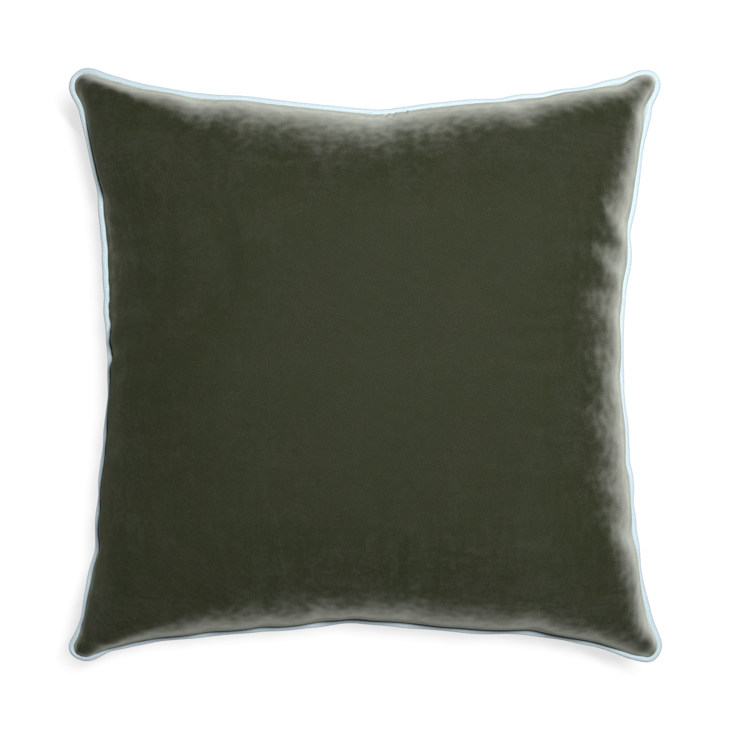 Euro-sham fern velvet custom pillow with powder piping on white background