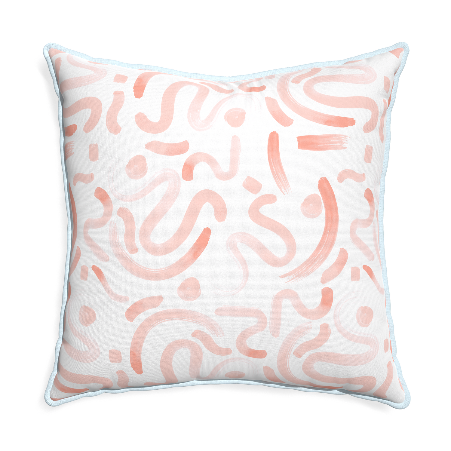Euro-sham hockney pink custom pillow with powder piping on white background