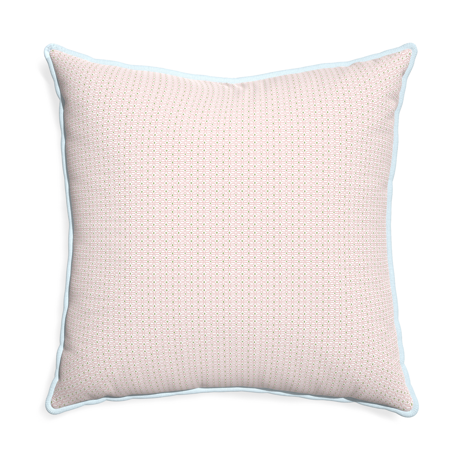 Euro-sham loomi pink custom pillow with powder piping on white background