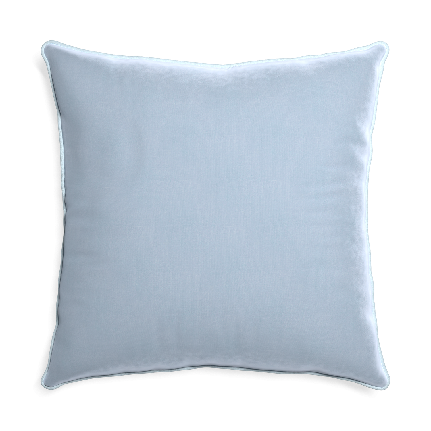 Euro-sham sky velvet custom pillow with powder piping on white background