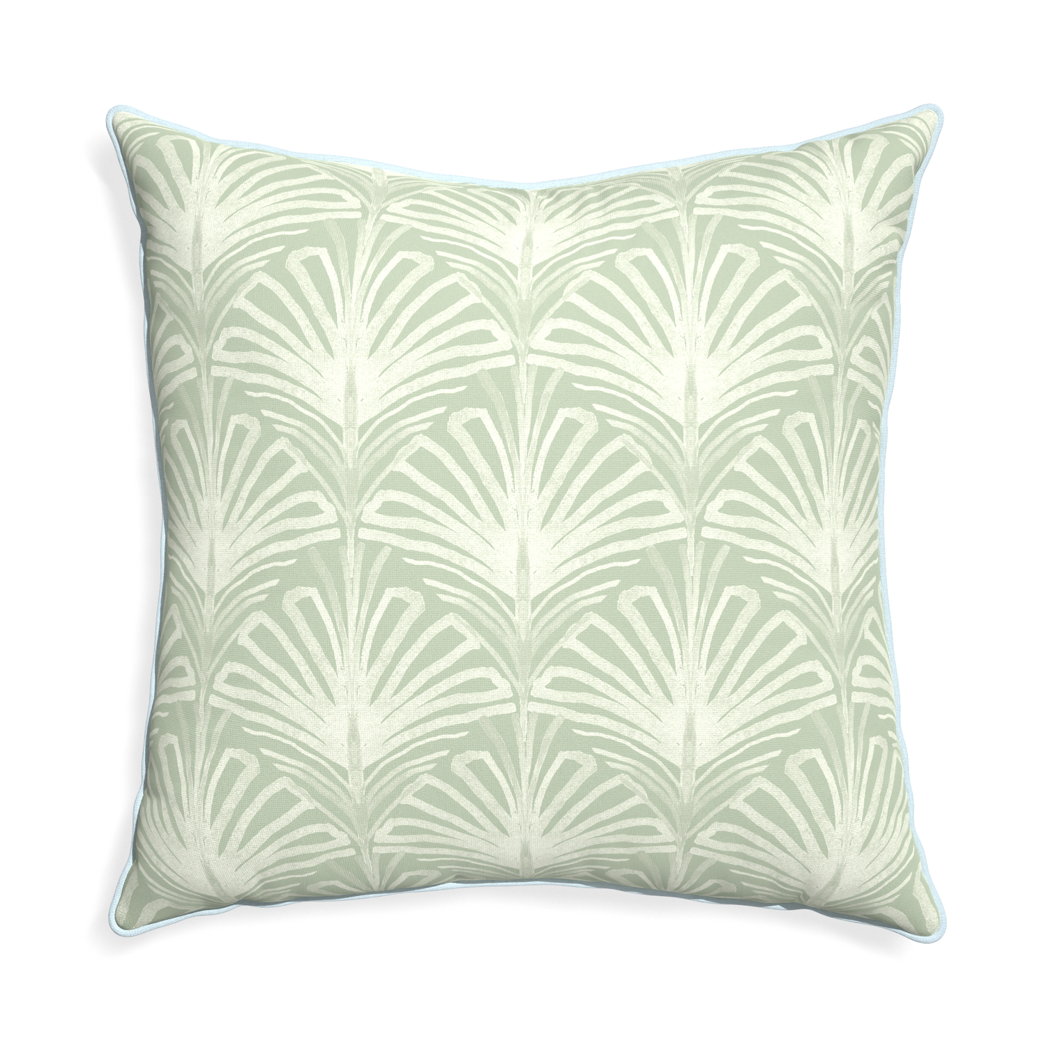 Euro-sham suzy sage custom pillow with powder piping on white background