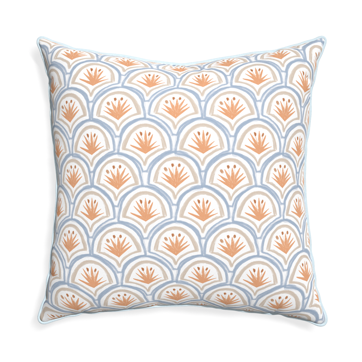 Euro-sham thatcher apricot custom art deco palm patternpillow with powder piping on white background
