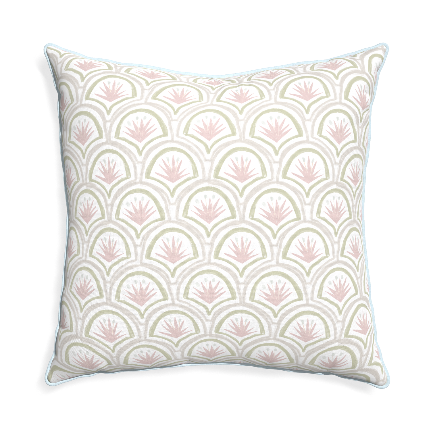 Euro-sham thatcher rose custom pillow with powder piping on white background