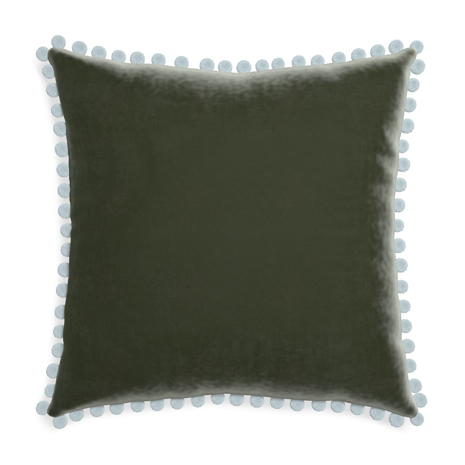 Euro-sham fern velvet custom pillow with powder pom pom on white background
