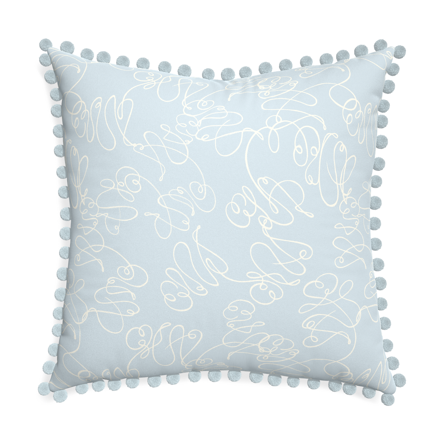Euro-sham mirabella custom pillow with powder pom pom on white background