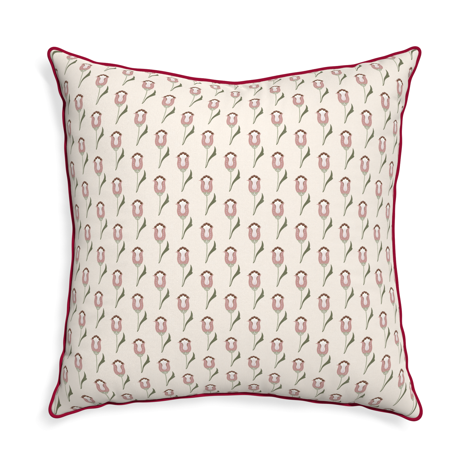 abstract floral pink pillow with red/pink piping