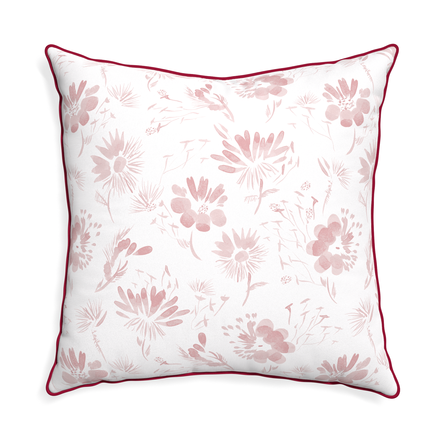 Euro-sham blake custom pillow with raspberry piping on white background