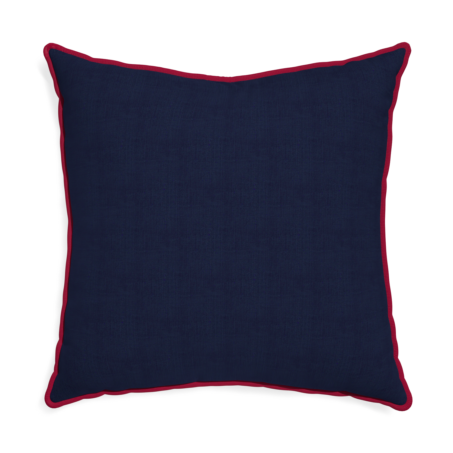 Euro-sham midnight custom pillow with raspberry piping on white background