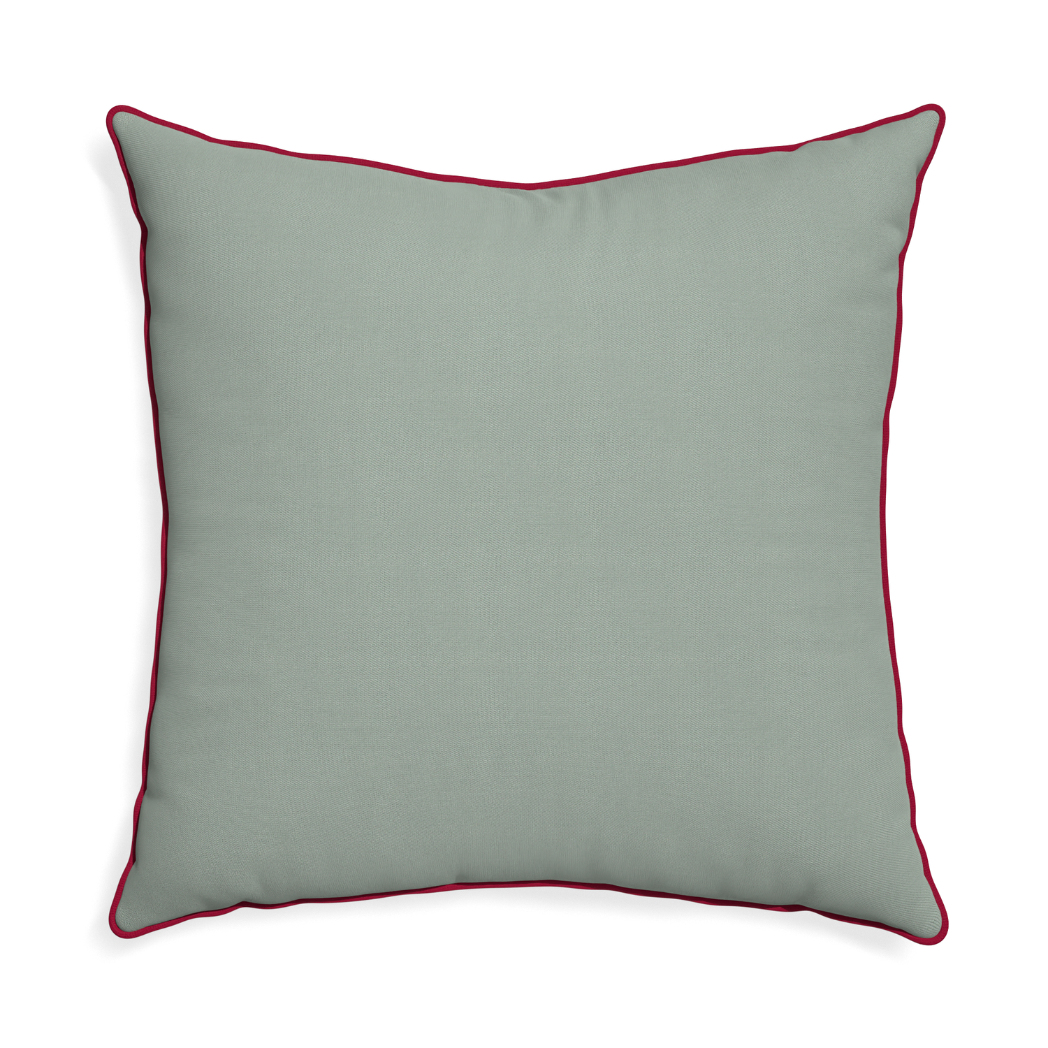 Euro-sham sage custom sage green cottonpillow with raspberry piping on white background