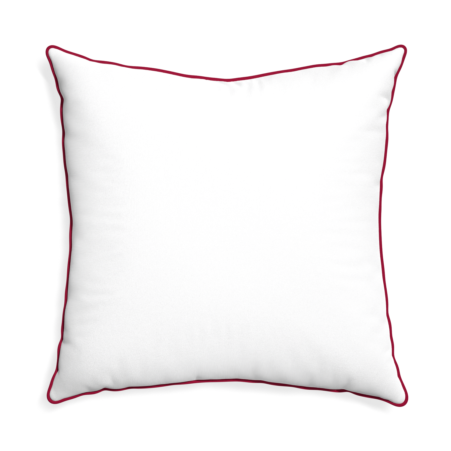 Euro-sham snow custom pillow with raspberry piping on white background