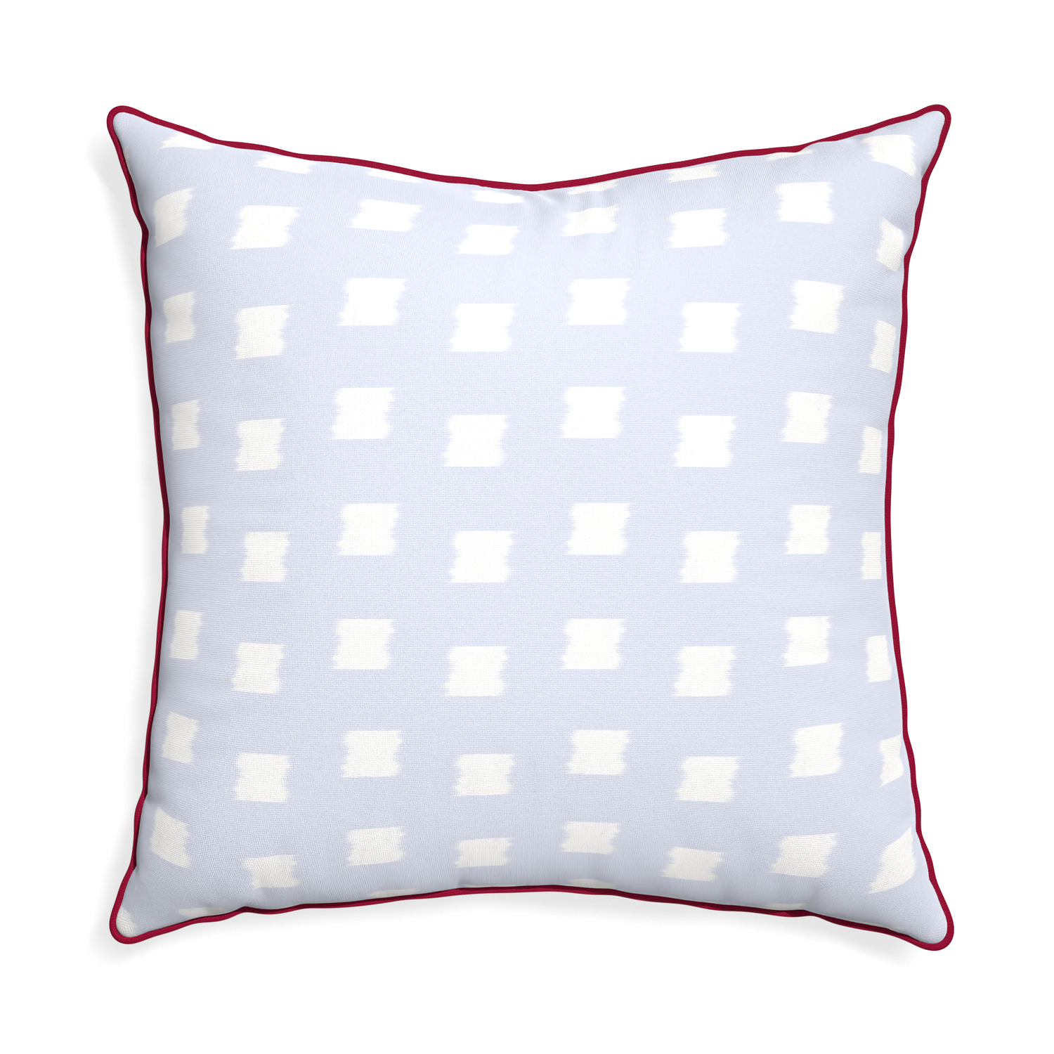 Euro-sham denton custom pillow with raspberry piping on white background
