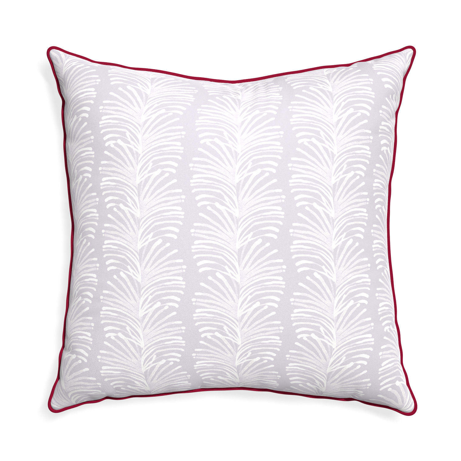 Euro-sham emma lavender custom pillow with raspberry piping on white background