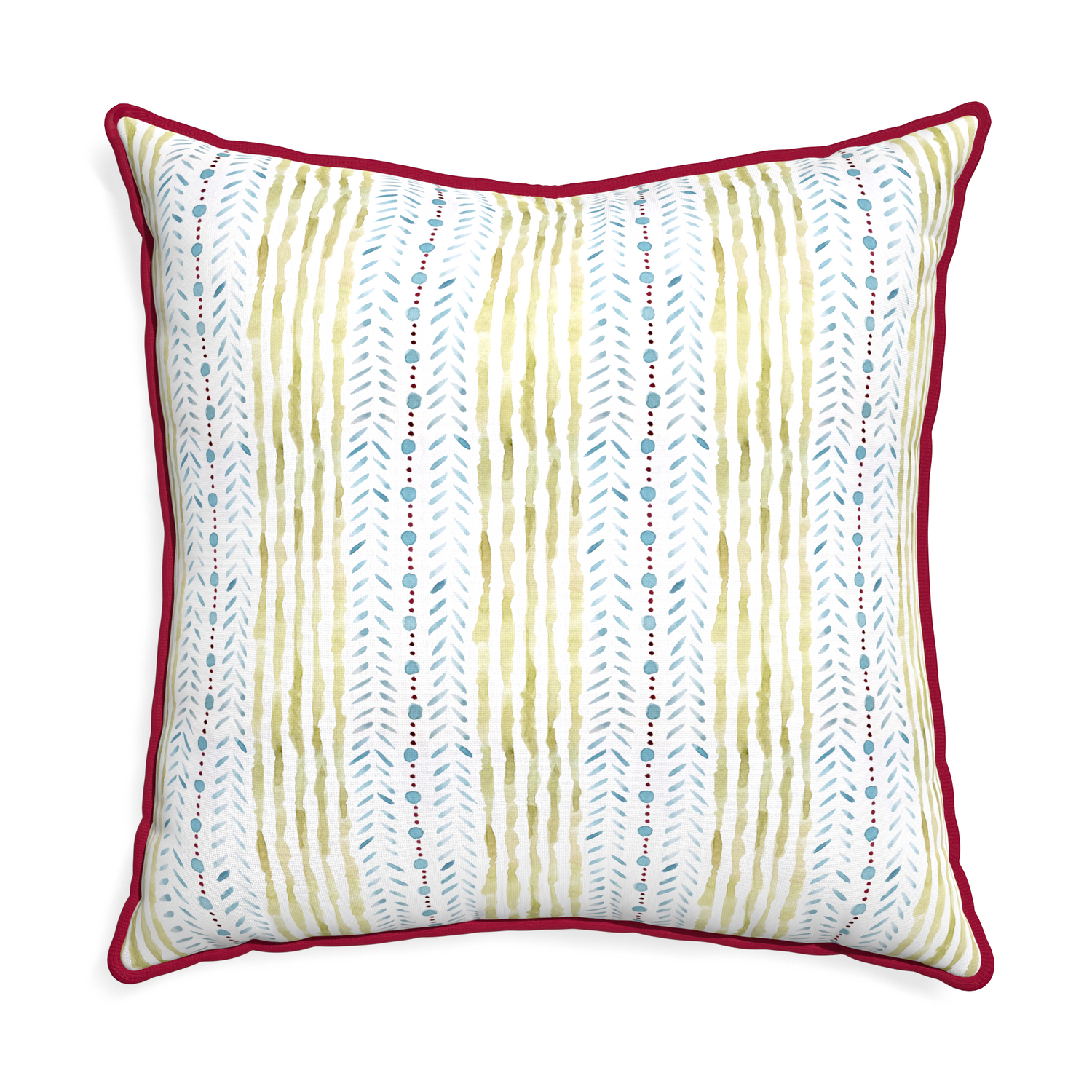Euro-sham julia custom pillow with raspberry piping on white background