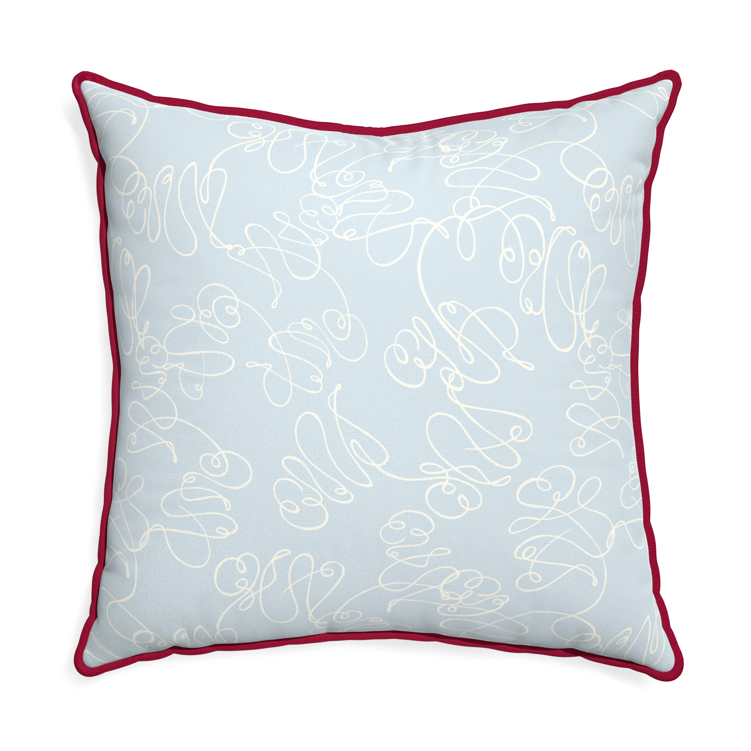 Euro-sham mirabella custom pillow with raspberry piping on white background