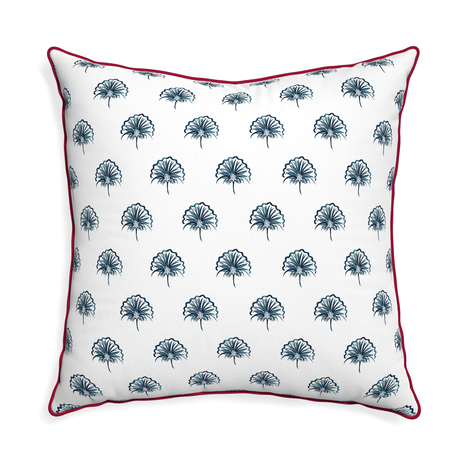 Euro-sham penelope midnight custom pillow with raspberry piping on white background
