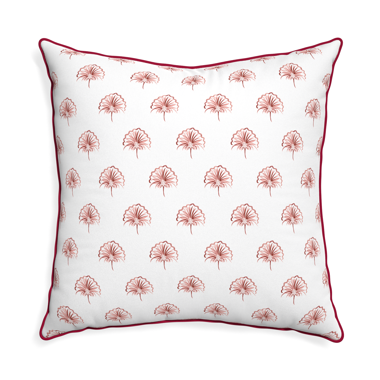 Euro-sham penelope rose custom pillow with raspberry piping on white background