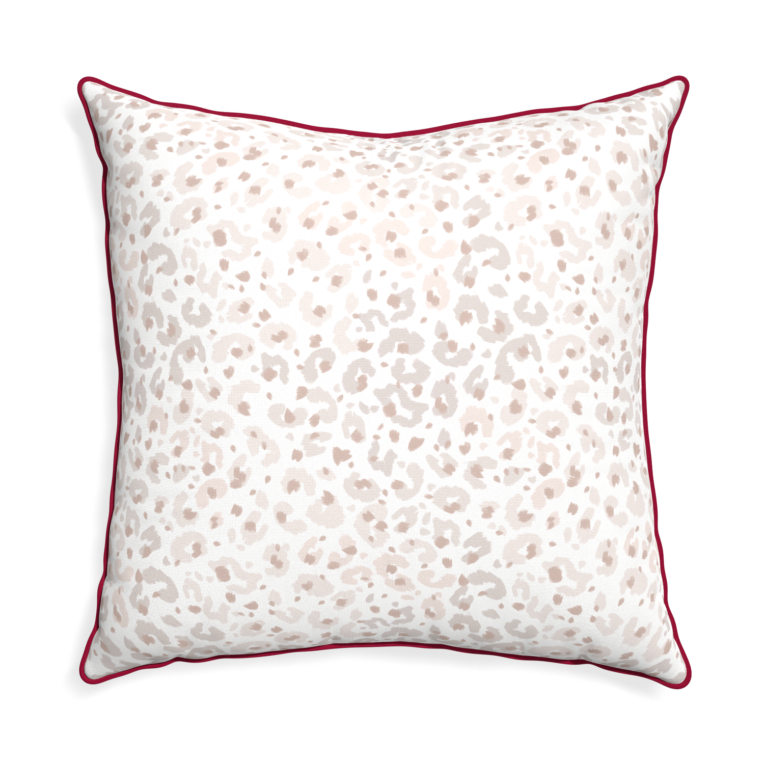 Euro-sham rosie custom pillow with raspberry piping on white background