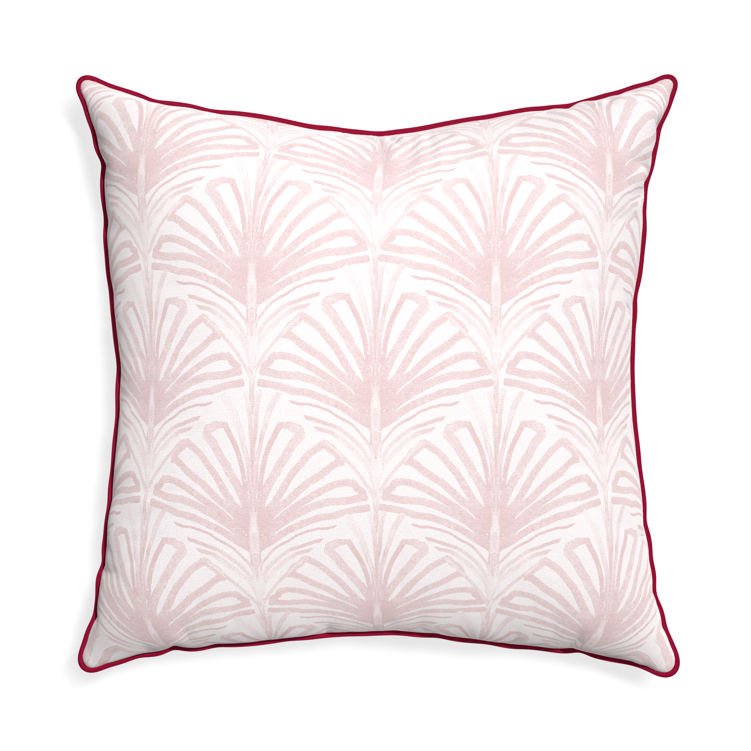 Euro-sham suzy rose custom pillow with raspberry piping on white background