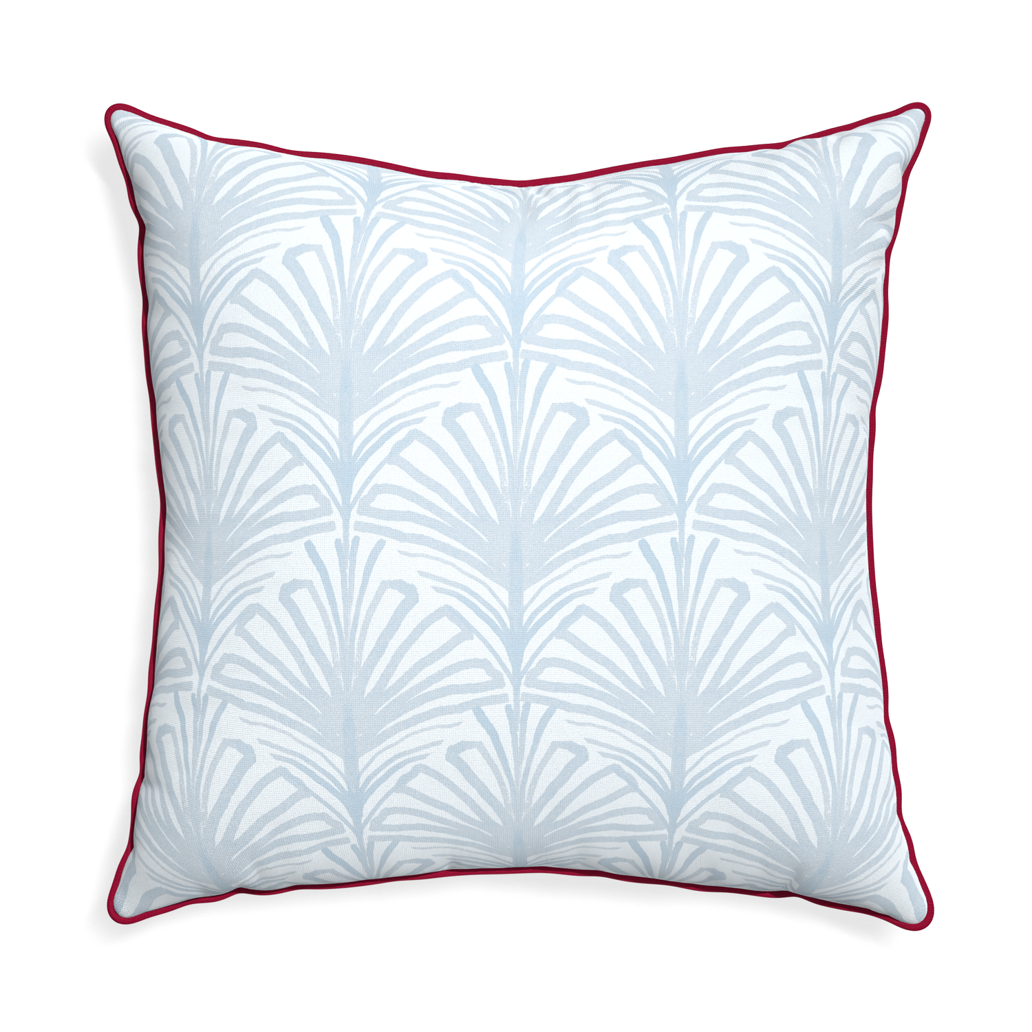 Euro-sham suzy sky custom pillow with raspberry piping on white background