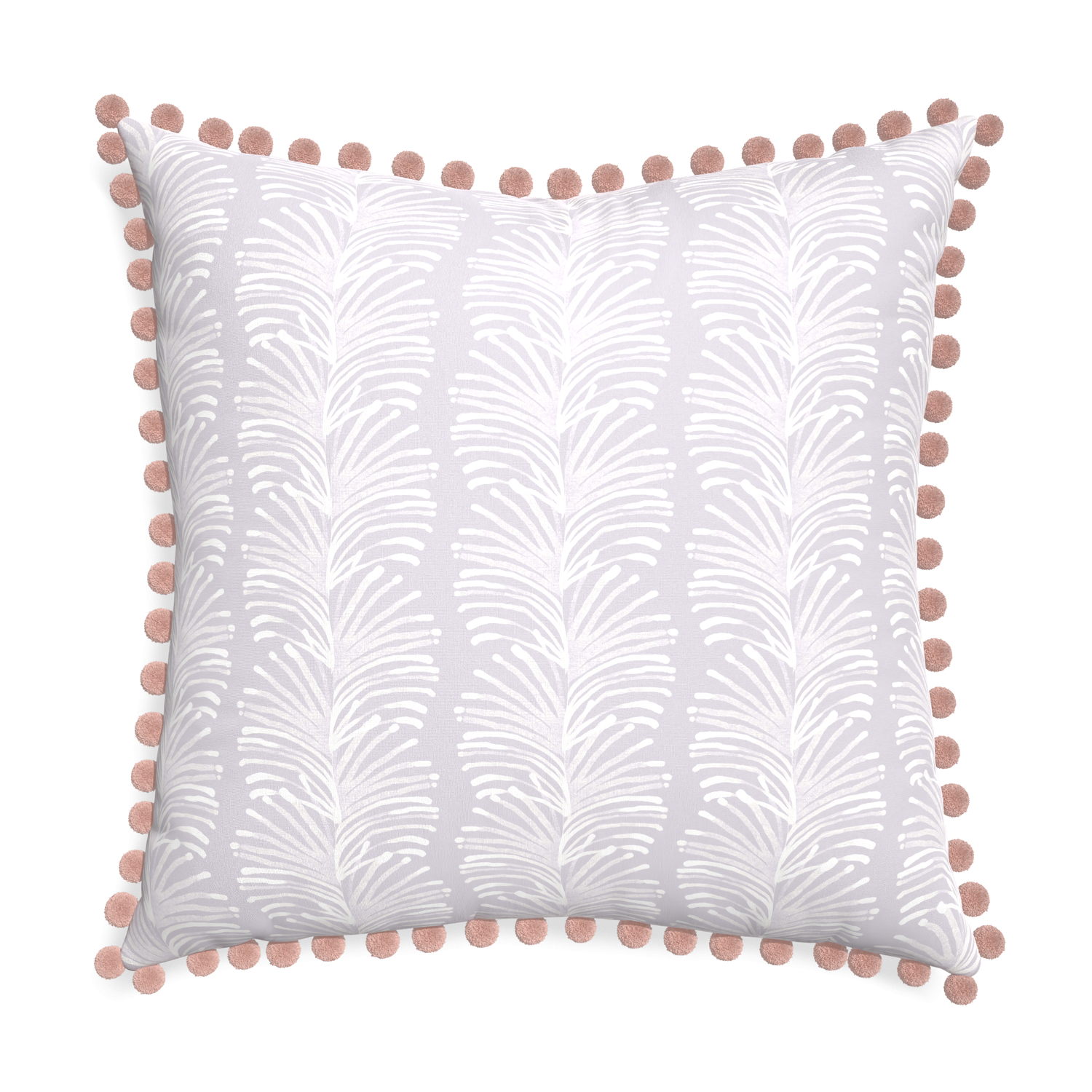 Euro-sham emma lavender custom lavender botanical stripepillow with rose pom pom on white background