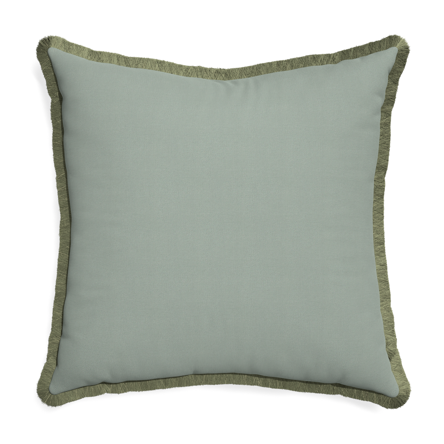 Euro-sham sage custom pillow with sage fringe on white background