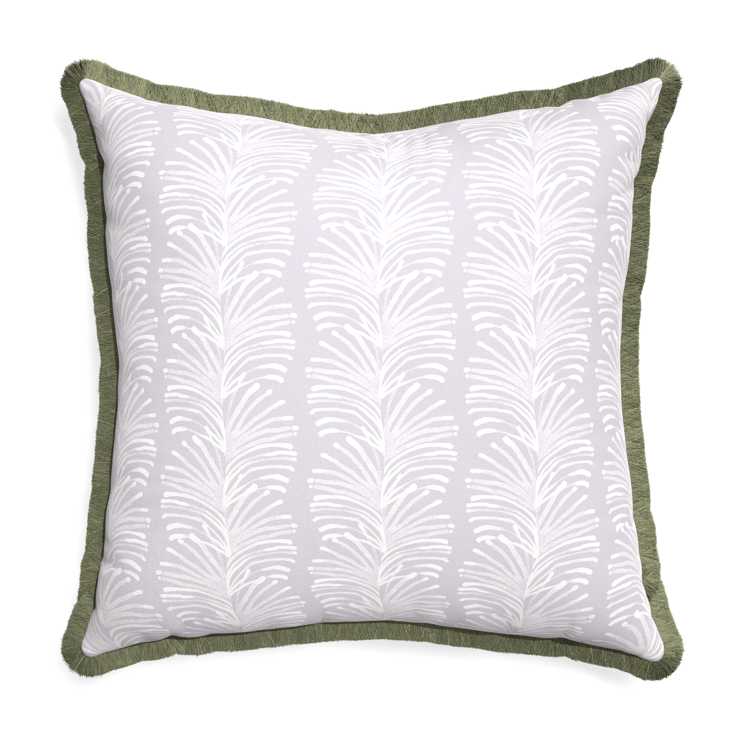 Euro-sham emma lavender custom pillow with sage fringe on white background