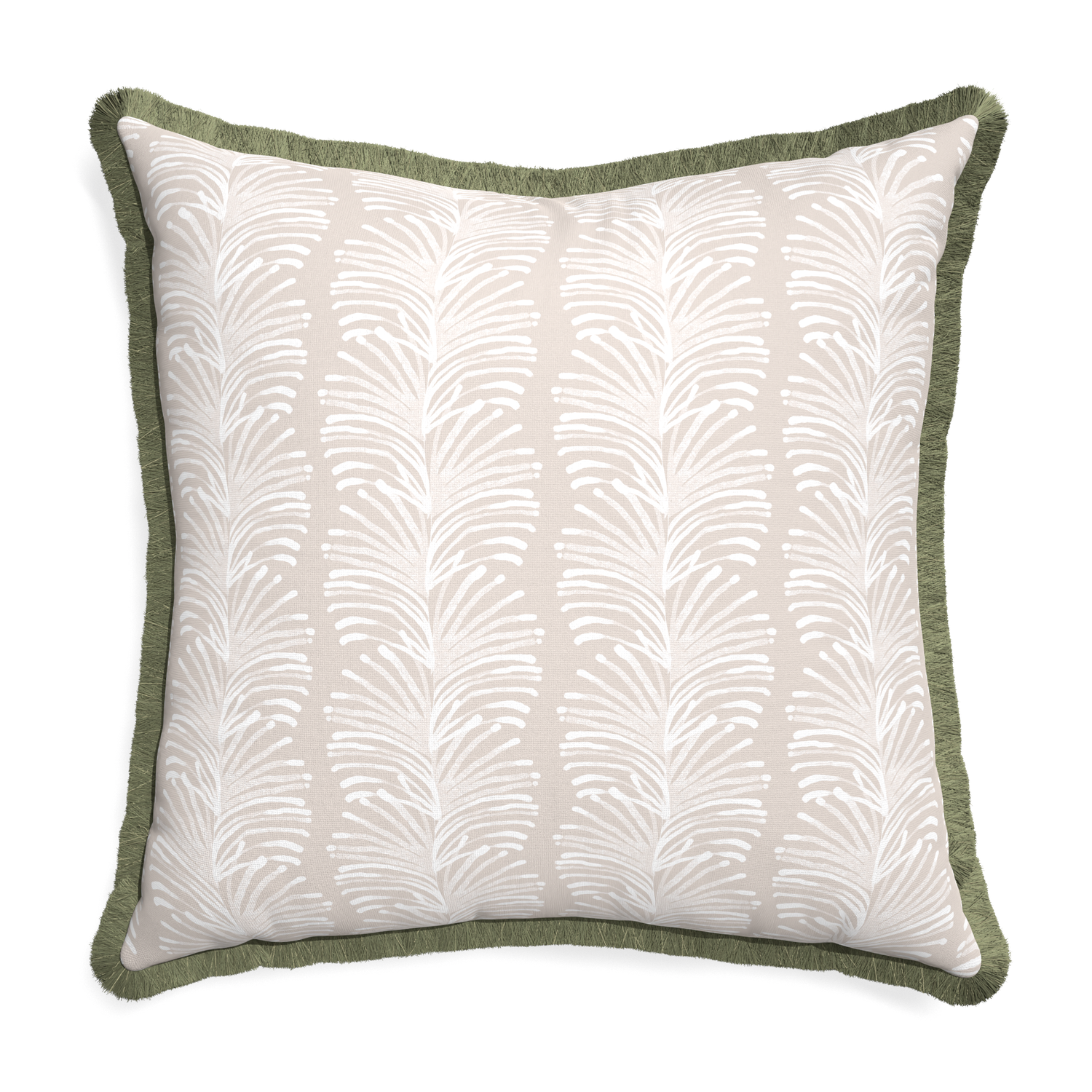 Euro-sham emma sand custom pillow with sage fringe on white background