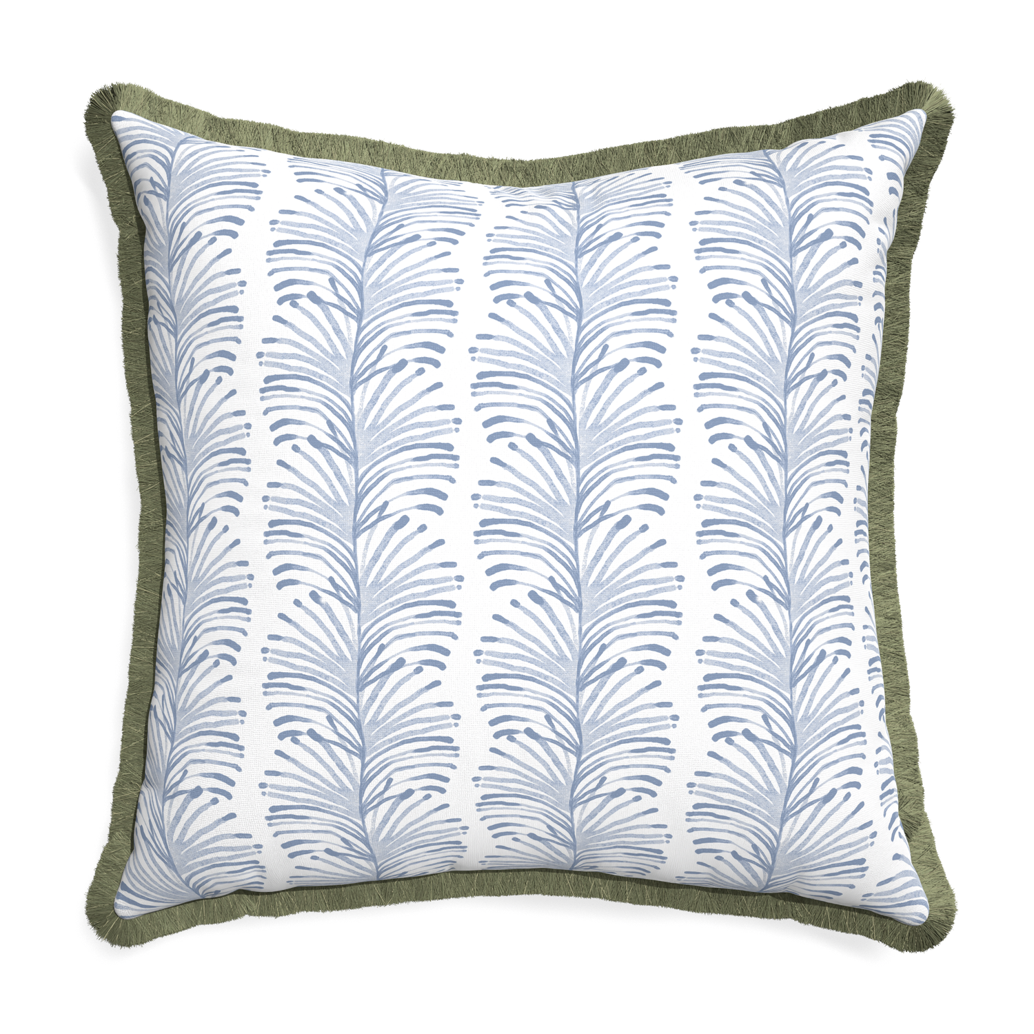 Euro-sham emma sky custom pillow with sage fringe on white background