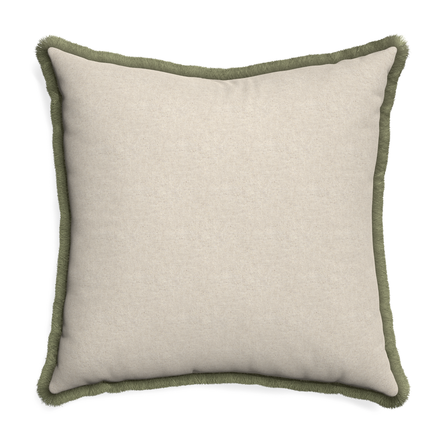 Euro-sham oat custom pillow with sage fringe on white background