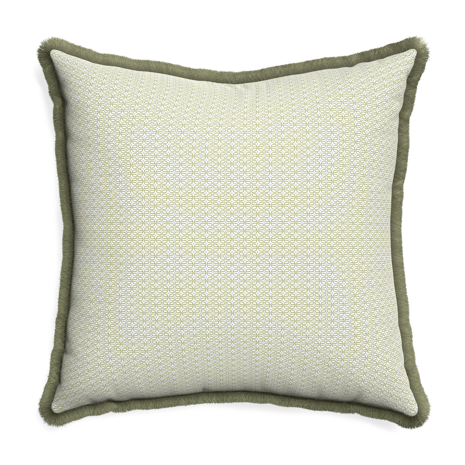 Euro-sham loomi moss custom pillow with sage fringe on white background