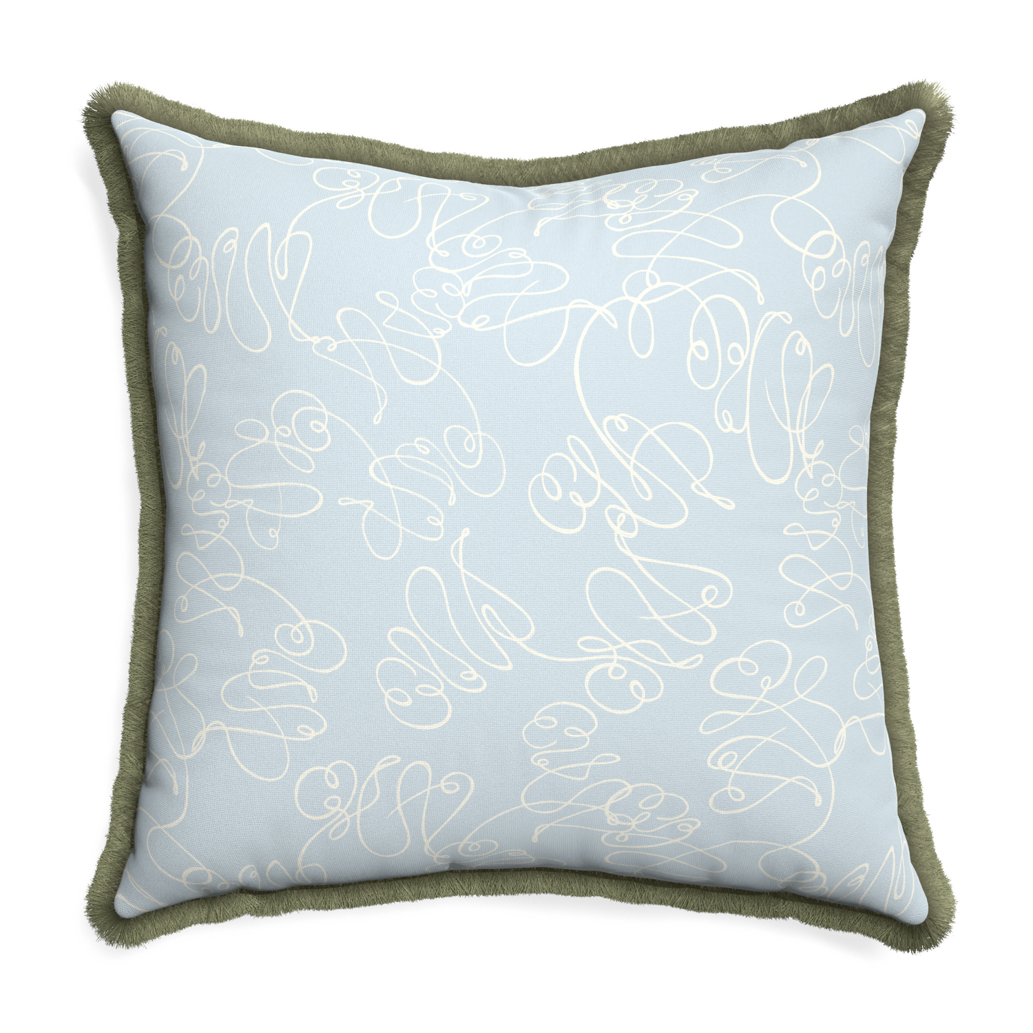 Euro-sham mirabella custom pillow with sage fringe on white background