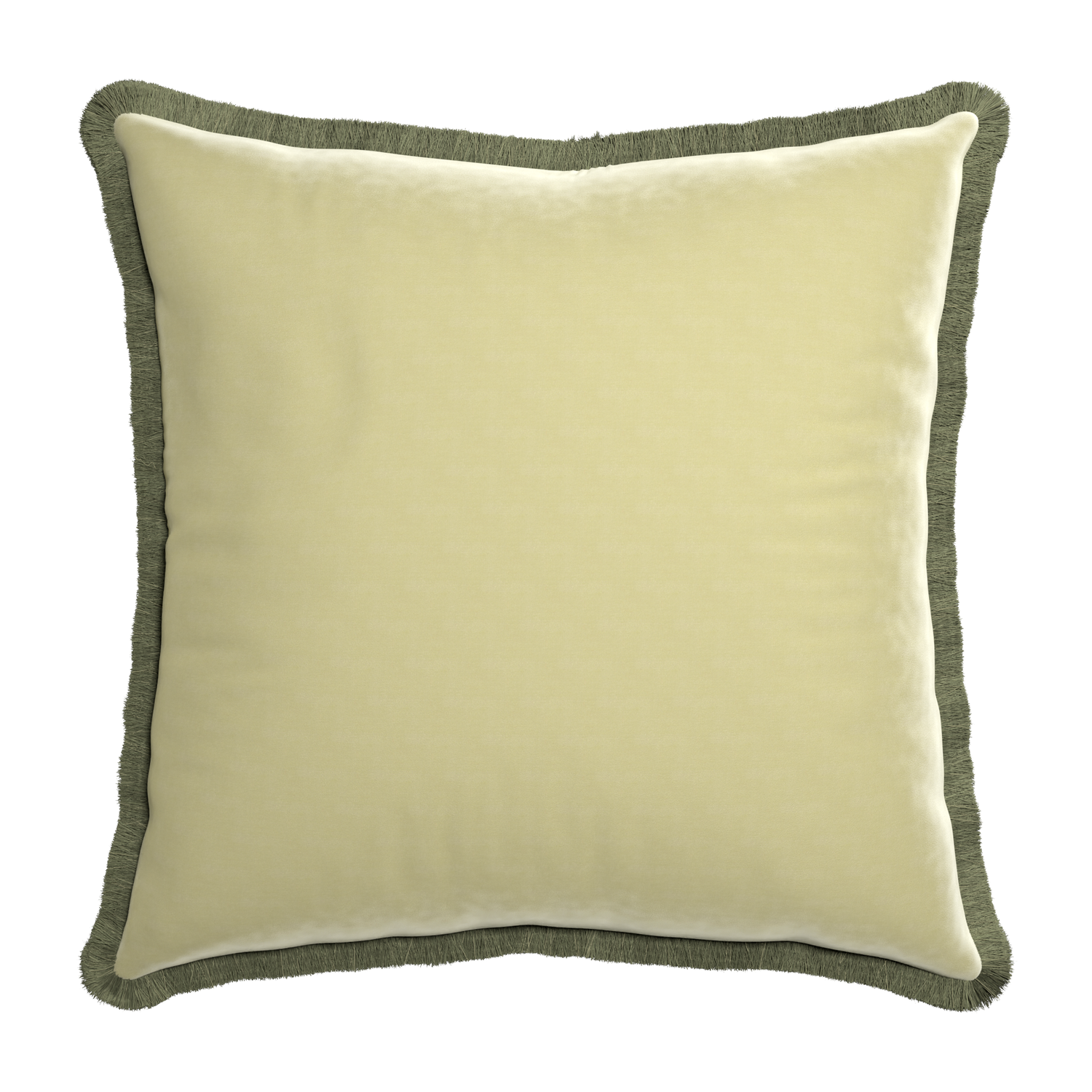square light green pillow with sage green fringe