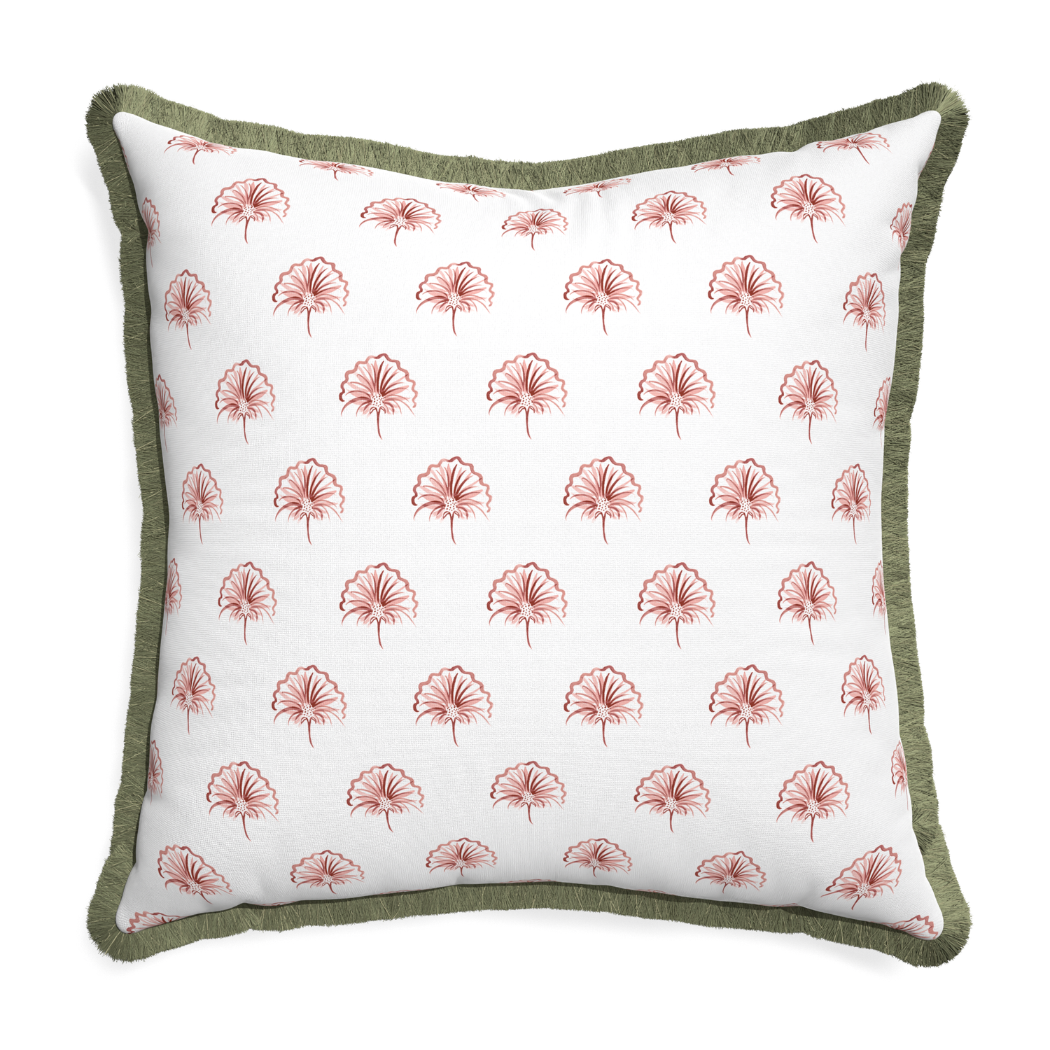 Euro-sham penelope rose custom pillow with sage fringe on white background