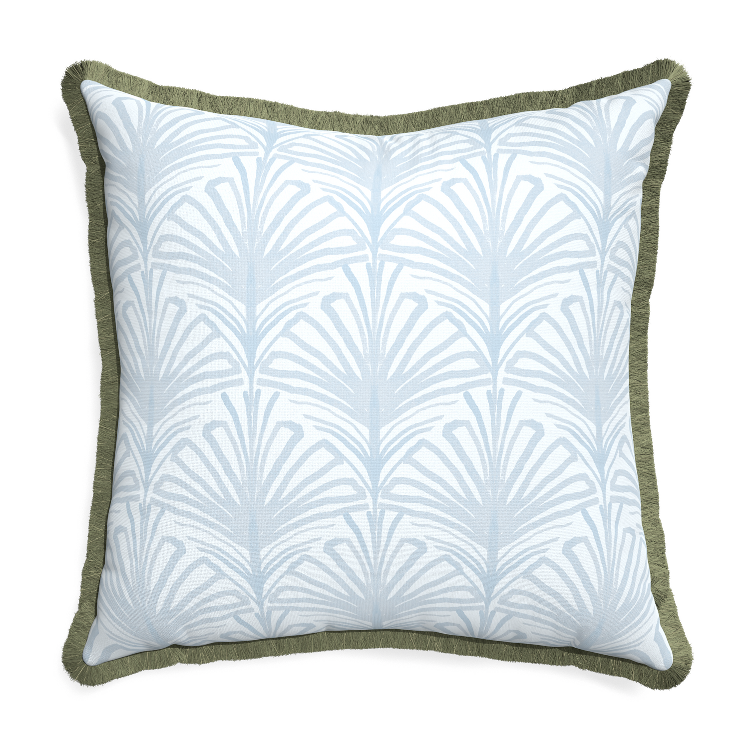 Euro-sham suzy sky custom pillow with sage fringe on white background