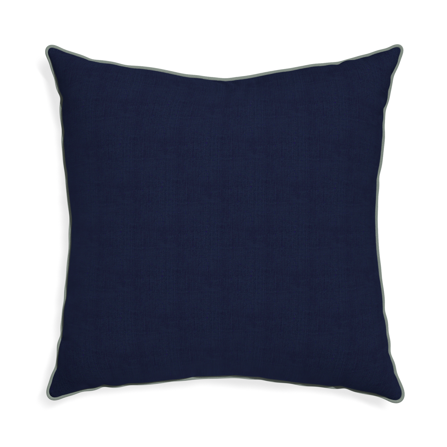 Euro-sham midnight custom navy bluepillow with sage piping on white background
