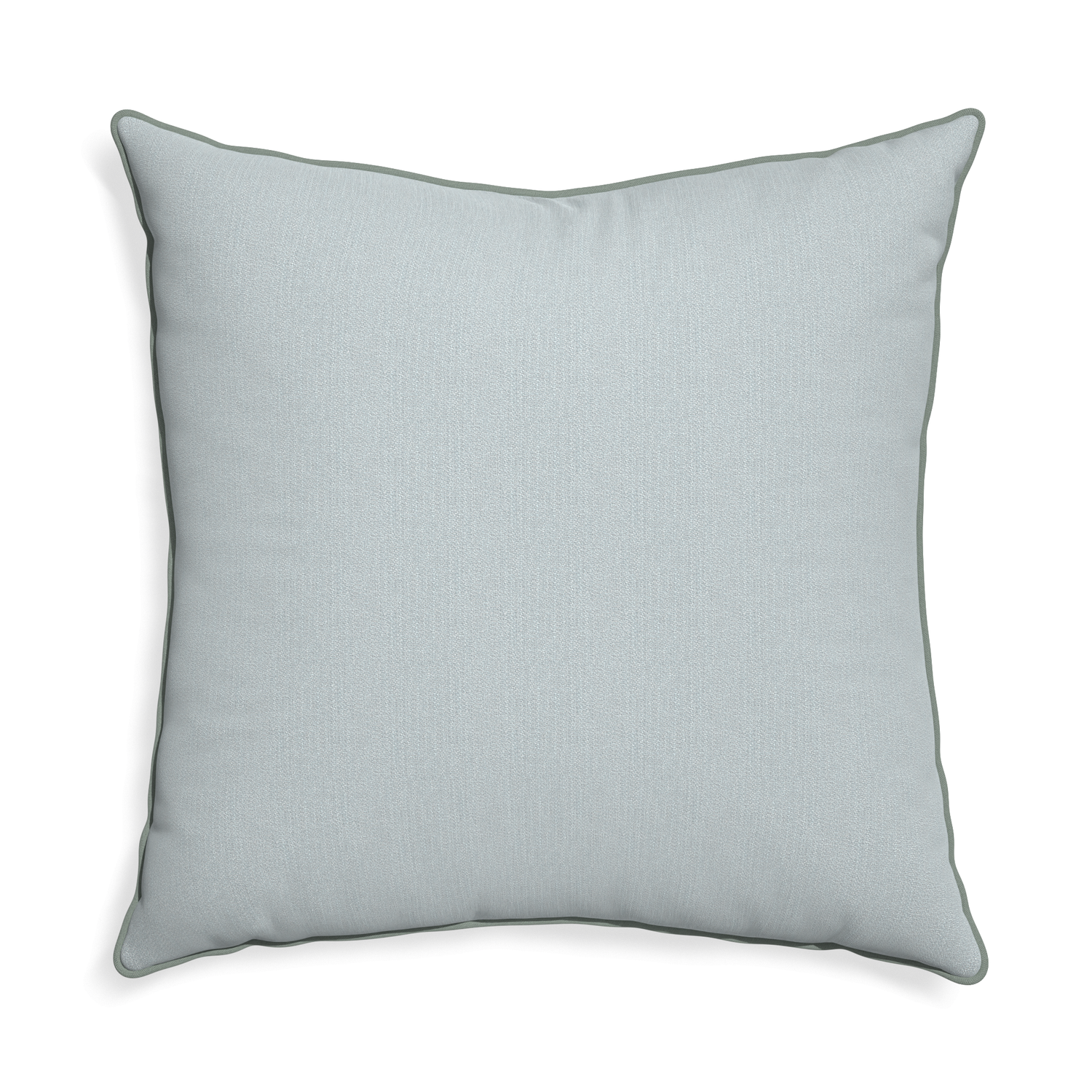 Euro-sham sea custom grey bluepillow with sage piping on white background
