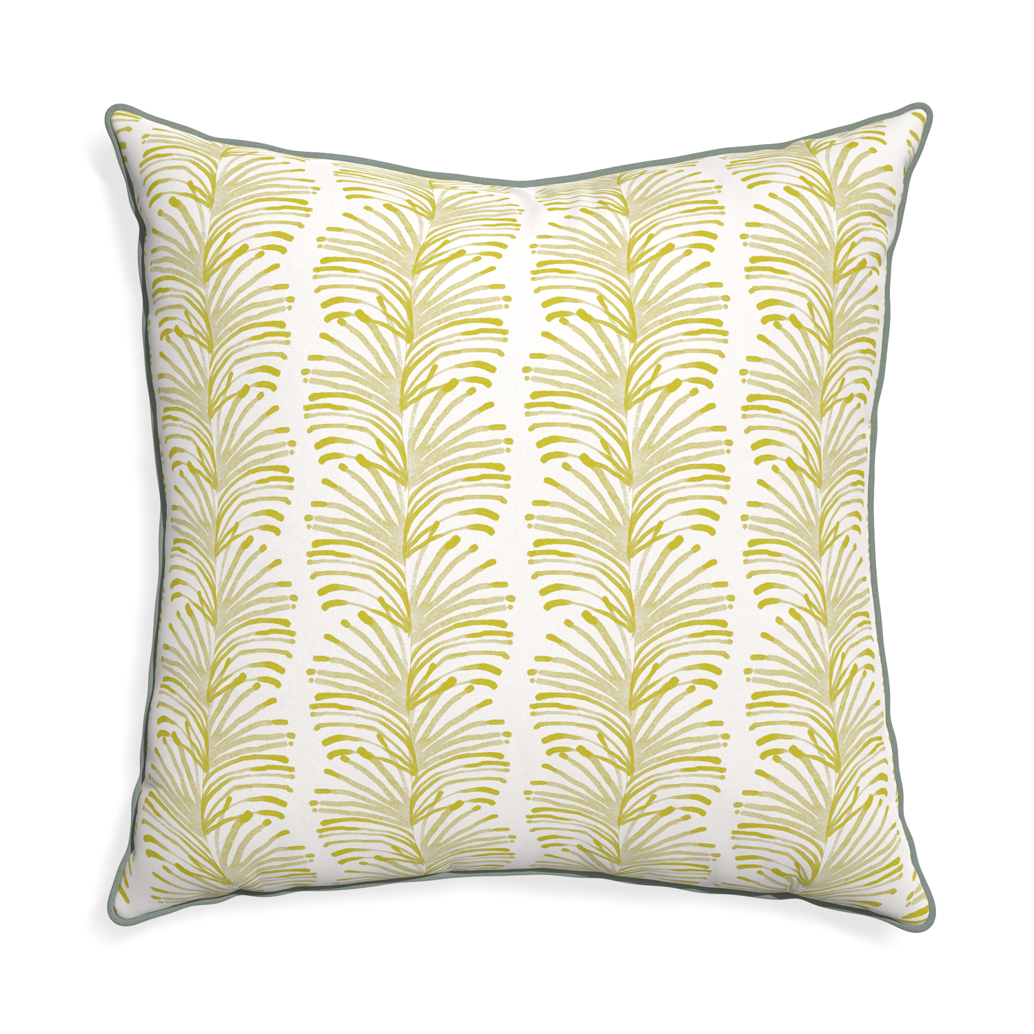 Euro-sham emma chartreuse custom yellow stripe chartreusepillow with sage piping on white background