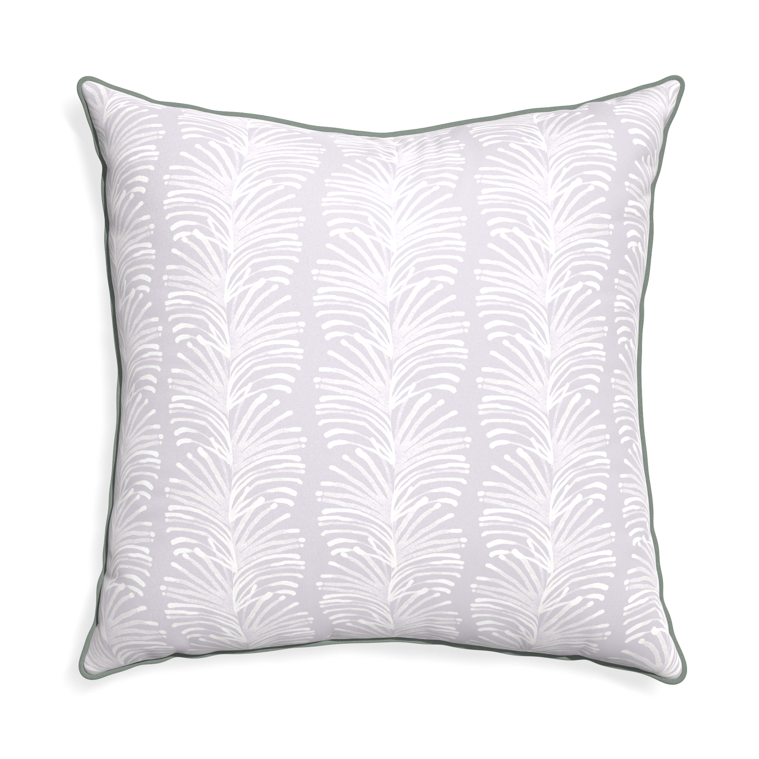 Euro-sham emma lavender custom lavender botanical stripepillow with sage piping on white background