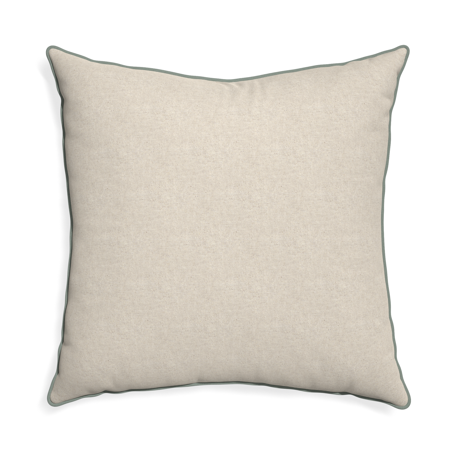 Euro-sham oat custom light brownpillow with sage piping on white background