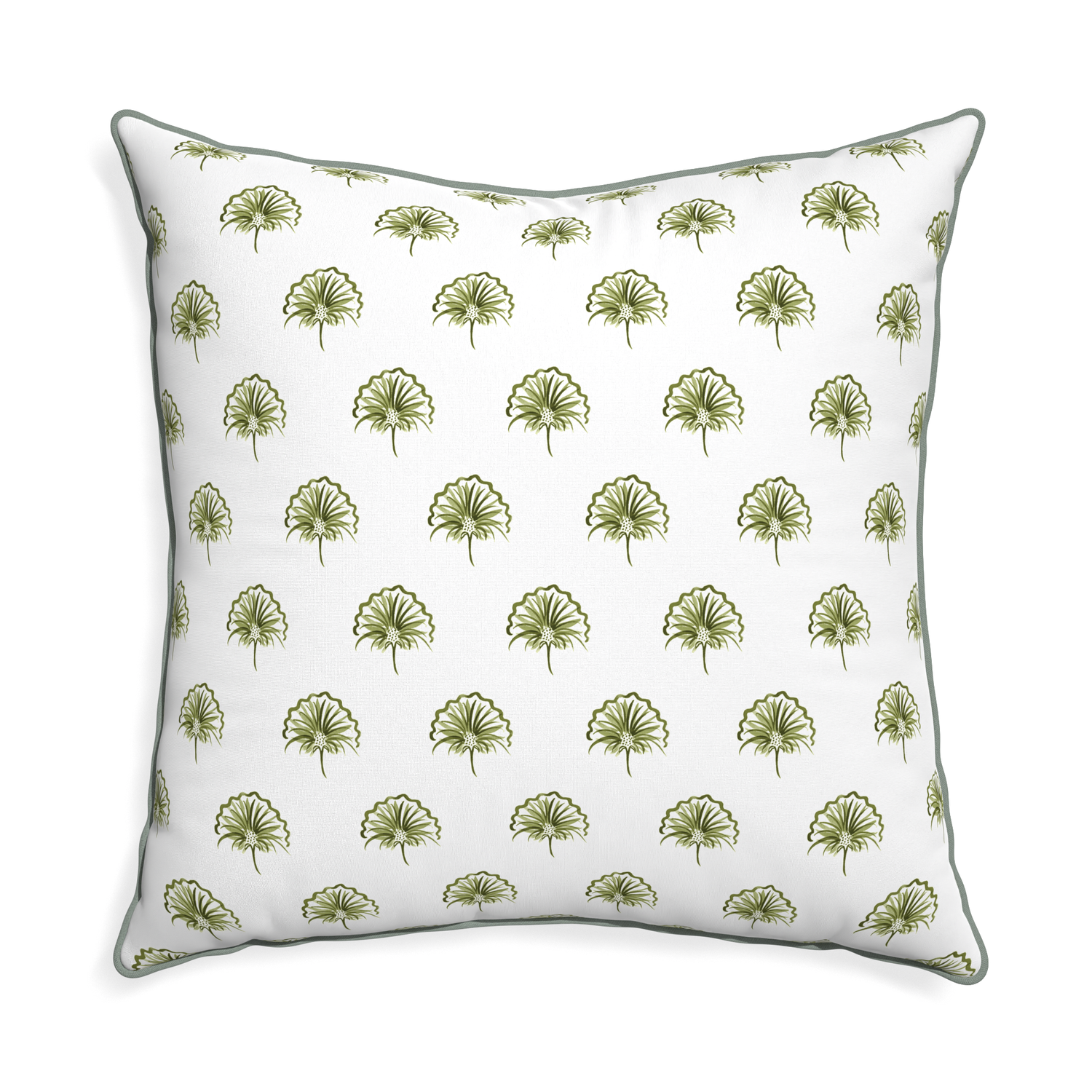 Euro-sham penelope moss custom green floralpillow with sage piping on white background