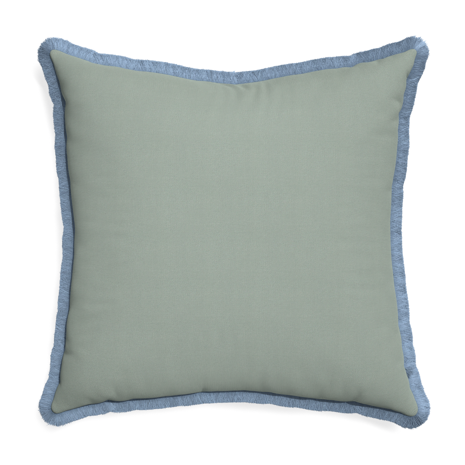 Euro-sham sage custom pillow with sky fringe on white background