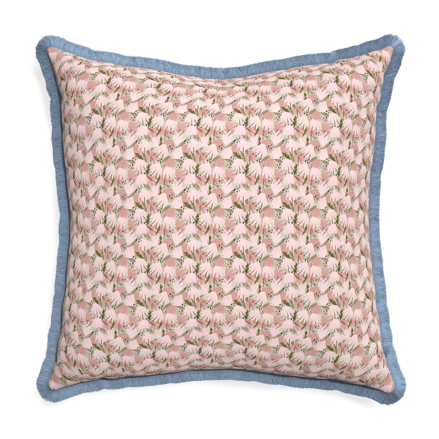 Euro-sham eden pink custom pillow with sky fringe on white background