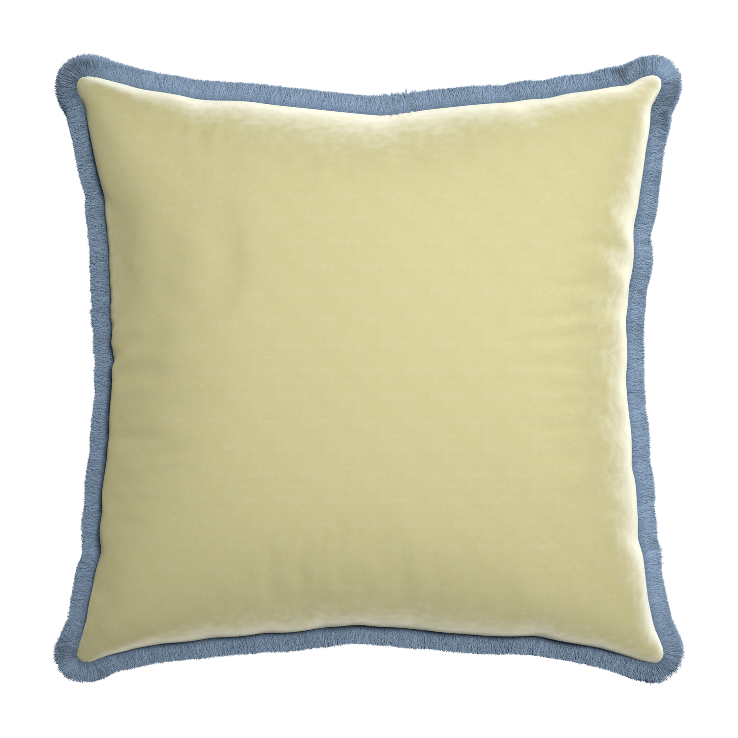 square light green pillow with sky blue fringe