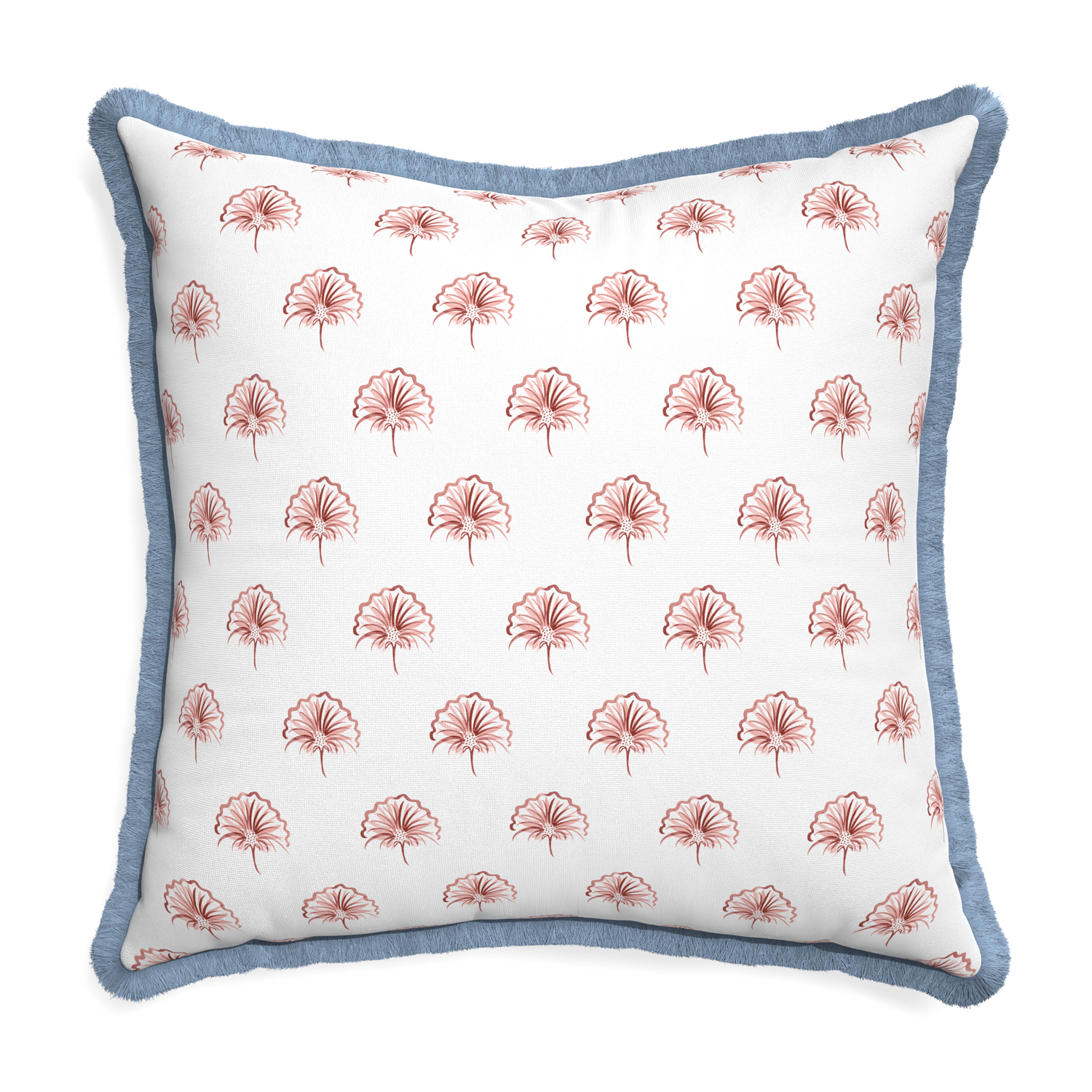 Euro-sham penelope rose custom pillow with sky fringe on white background