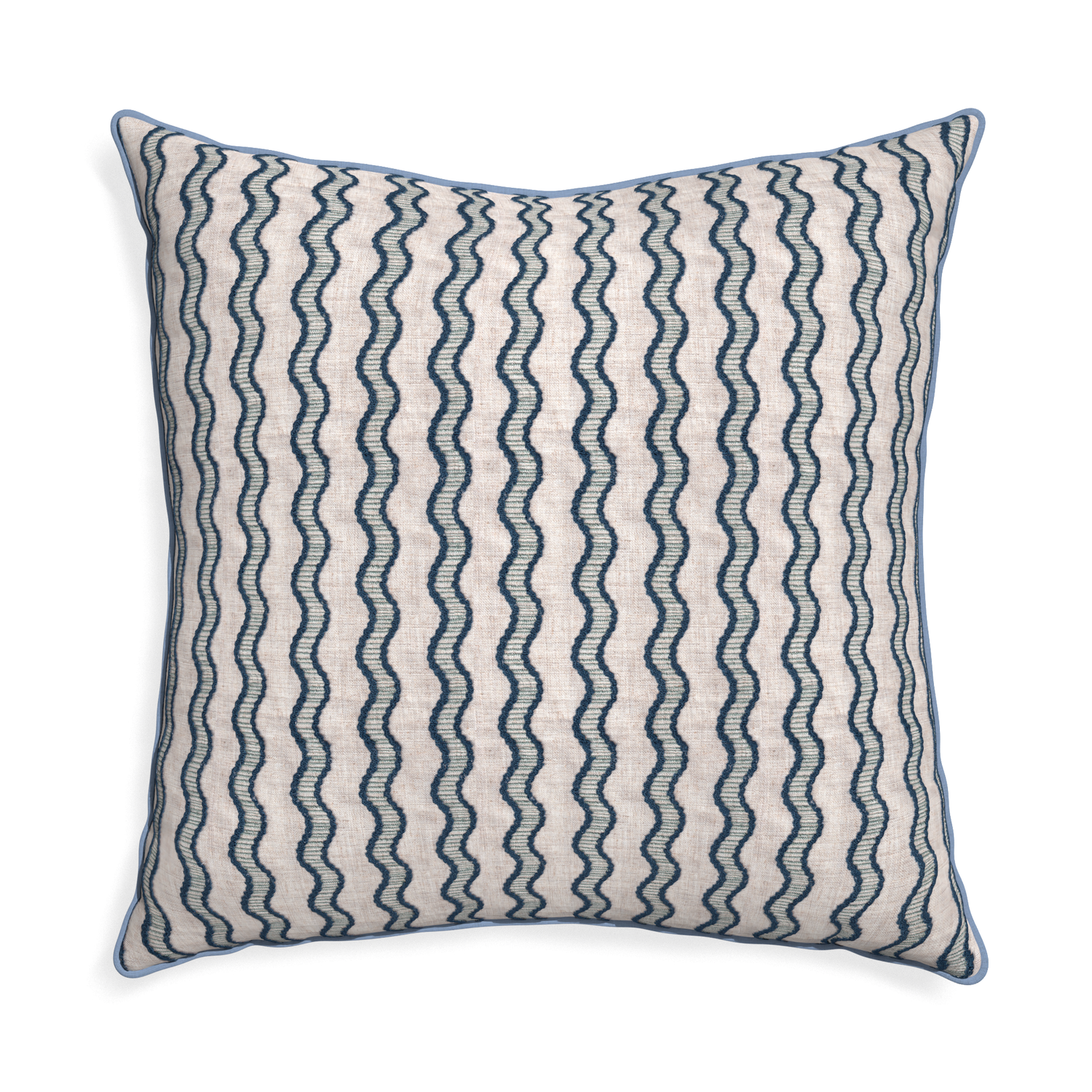 Euro-sham beatrice custom embroidered wavepillow with sky piping on white background