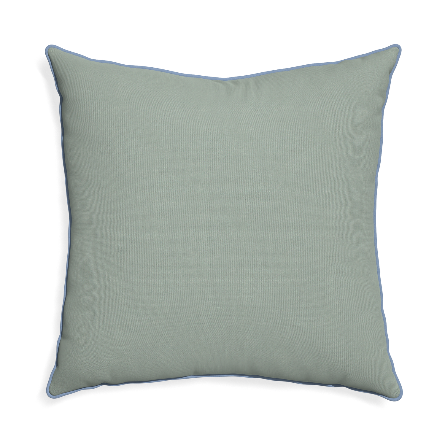 Euro-sham sage custom pillow with sky piping on white background