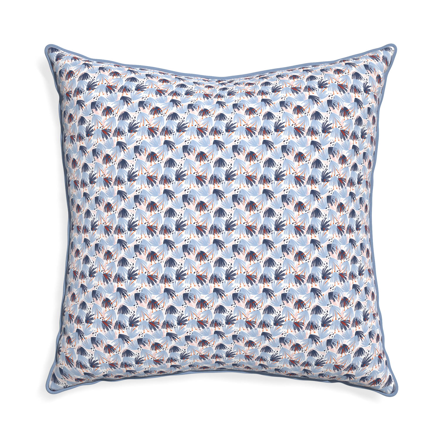 Euro-sham eden blue custom pillow with sky piping on white background