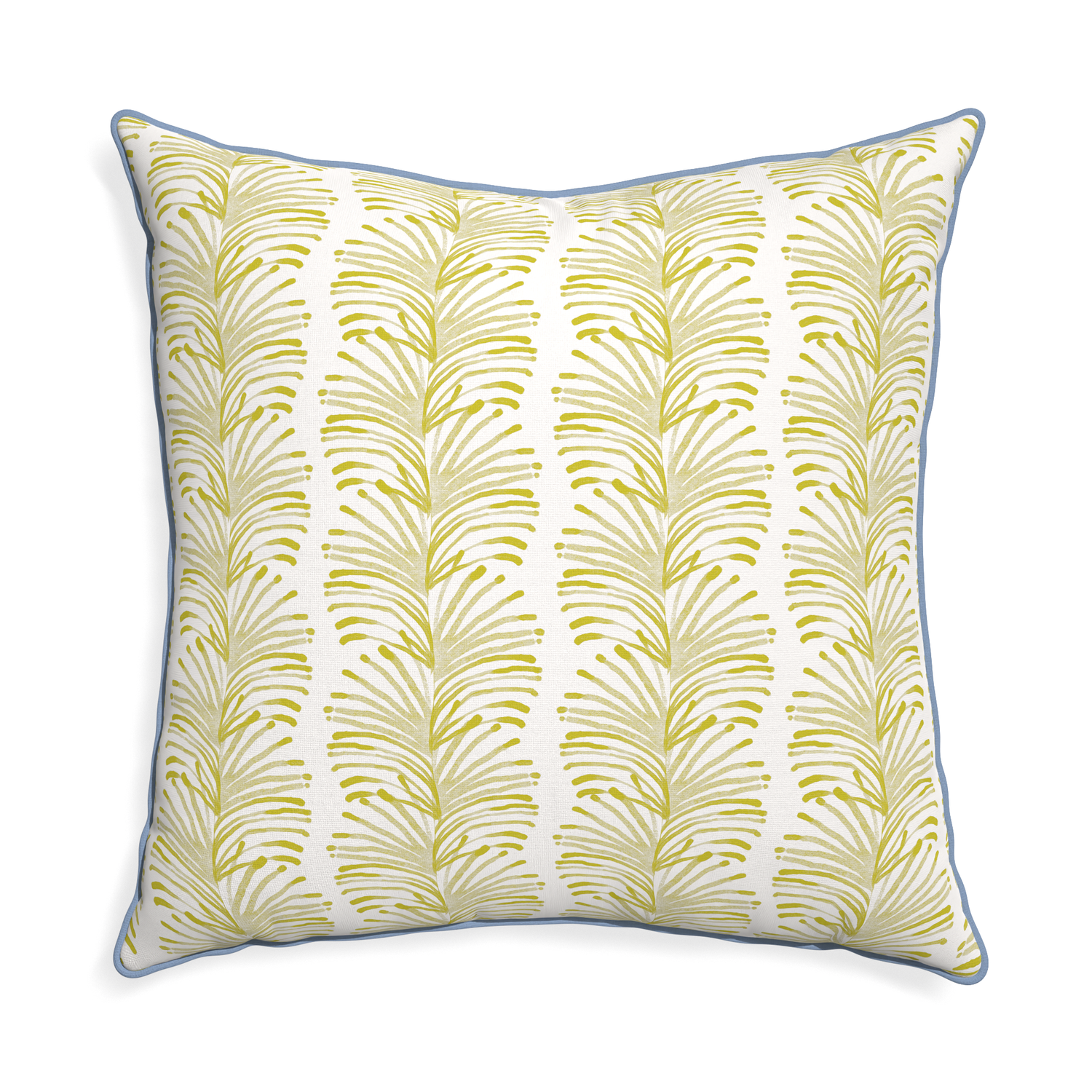 Euro-sham emma chartreuse custom yellow stripe chartreusepillow with sky piping on white background
